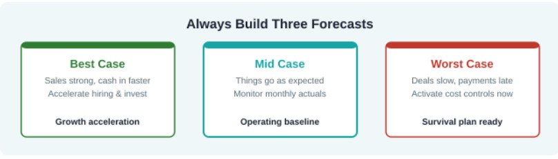 Figure 4: Three-scenario forecasting — your plan for every outcome. 